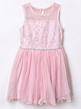 Beautees Girls Pink Lace Tulle Party Dress Size 4 Flower Girl Wedding Princess